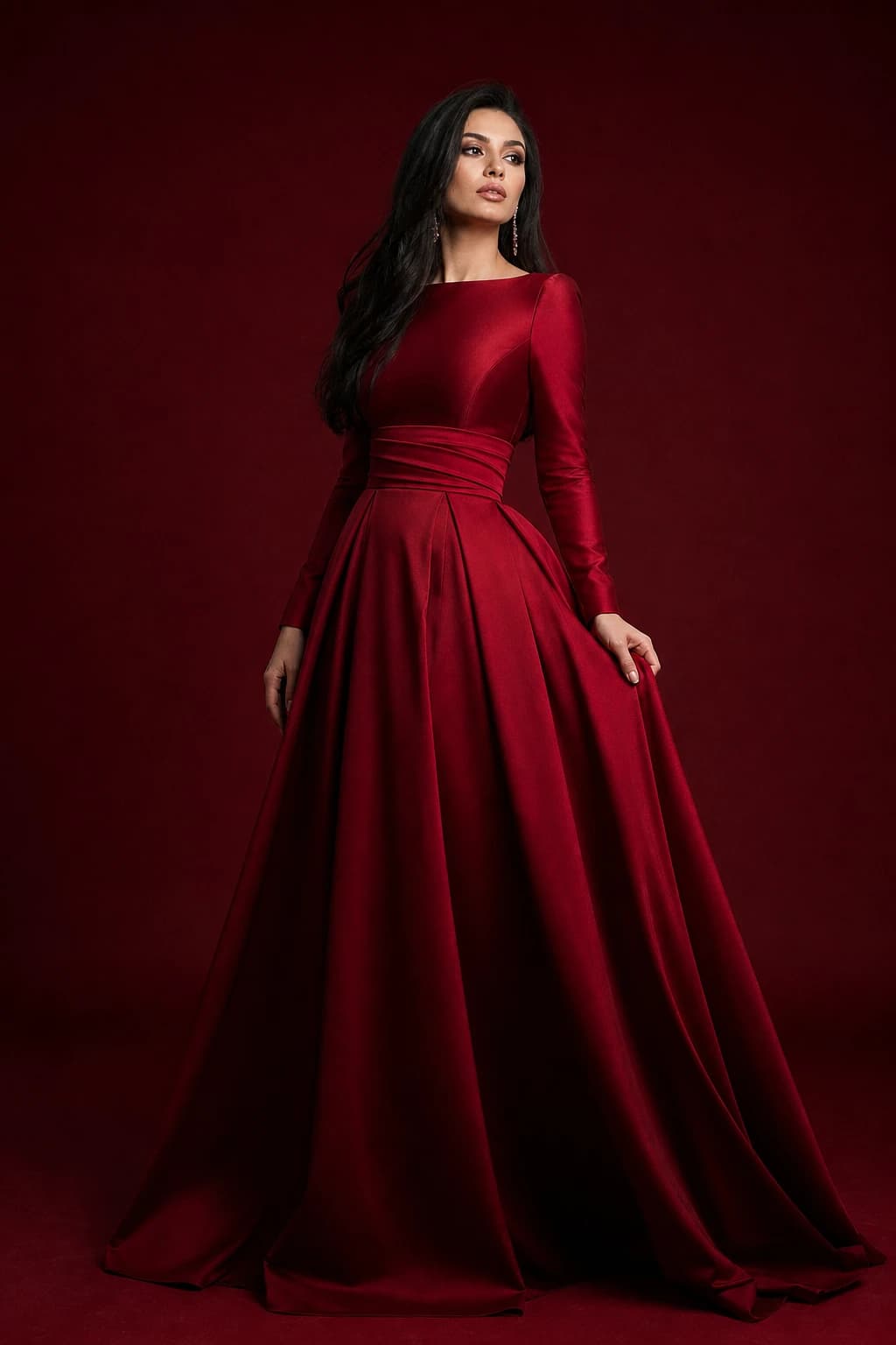 Dramatic red studio fashion portrait