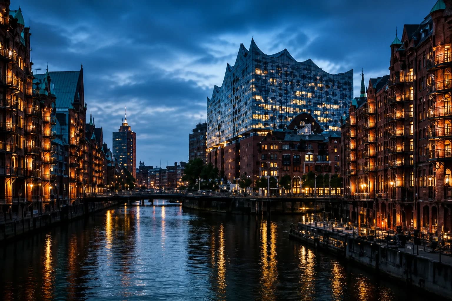 Hamburg Speicherstadt at dusk